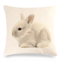 Détail de la housse de coussin en lin avec texture tissée et motif lapin réaliste - Motif Lapin à Poils Longs Réaliste (13)