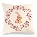 Easter bunny linen pillowcase with watercolor rabbits and purple floral wreath pattern - 45x45cm / Cuddling Rabbits Watercolor Wreath Style (Style ~ 17)