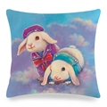 Housse de coussin en lin de Pâques avec deux lapins en costume marin sur des nuages - 45x45cm / Style Petit Lapin Blanc Nuages de Rêve (Style 20)