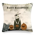 Linen Halloween pillowcase featuring a rabbit in eye mask with pumpkin illustrations - 45x45cm / Halloween Vintage Bunny Girl & Pumpkin Style (Style 18)