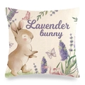Linnen Pasen kussensloop met een aquarel konijn en lavendel bloemenpatroon erop - Lavendel Konijn En Vlinder (4)