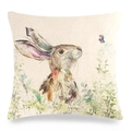 Easter hand-painted rabbit linen pillowcase with watercolor bunny and butterfly - Rabbit Butterfly Vegetation (5)