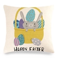 Linen Easter pillow cover with cute rabbit and colorful eggs on white background - Grey Rabbit In Egg Basket Pattern (1) / 45x45cm