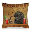 Linen pillowcase featuring a vintage black dog and rabbit illustration at a bar - 45x45cm / Black Labrador and Rabbit Vintage Style (Style 19)