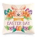 Federa per cuscino in lino con coniglio rosa e motivo acquerello Happy Easter Day - Motivo Testa di Coniglio ad Acquerello con Fiori(6)