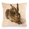 Linen pillow cover featuring Albrect Durer's Young Hare classic vintage art print - 45x45cm / Dürer Hare Realistic Art Style (Style 20)
