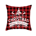 Christmas plaid linen pillowcase featuring a festive reindeer and tree print design - Red Buffalo Plaid with Christmas Blessings Text (Style 3) / 18x18 Inch / Colorful