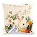 Federa in lino per Pasqua con coniglio ad acquerello, pulcino giallo e uova colorate - Motivo Coniglio Bianco Pulcino e Uova ad Acquerello(7)