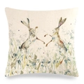 Linen pillowcase featuring watercolor artistic design of wild rabbits playing on meadow - Playing Wild Rabbits (7)