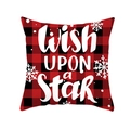 Detail of red and black buffalo plaid Christmas pillow cover with Wish Upon a Star print - Red Buffalo Plaid with Wish Upon a Star Text (Style 12) / 18x18 Inch / Colorful