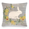 Detail of linen Easter pillowcase featuring a white rabbit silhouette and floral wreath - 45x45cm / White Rabbit Silhouette Wreath (Style 6)
