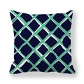 Quadratischer Kissenbezug in Marineblau mit handgemaltem Karomuster in Mintgrün - 45x45cm / Navyblau Geometrischer Köper (20)