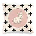 Detail of linen Easter pillow cover with black cross pattern and pink rabbit silhouette - 45x45cm / Saffiano Pattern Pink Rabbit (Style-7)