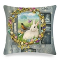 Easter rabbit and robin wreath linen pillow cover for seasonal home sofa decor - 45x45cm / White Rabbit & Robin (Style 9)