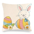 Easter pillow cover with cute white bunny and colorful eggs on linen fabric - 45x45cm / Easter Peeking Bunny Egg (Style 21)