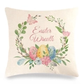 Housse de coussin en lin avec couronne de Pâques, fleurs aquarelles et œufs colorés - 45x45 cm / Couronne de Pâques Rose et Bleue (Style-1)