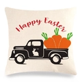 Linen Easter pillow cover featuring a vintage black truck with carrots and bunny silhouette - Black Truck With Large Carrots Style (7)