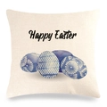 Housse de coussin de Pâques en lin avec œufs aquarelle bleus et motifs floraux sur blanc - 45x45 cm / Œufs Bleu Foncé Aquarelle (Style-4)