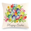 Fodera per cuscino in lino a tema Pasqua con uova colorate e scritta Happy Easter - Motivo Uova Impilate con Fiori Gialli(10)