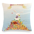 Linen Easter pillow cover with bunny, colorful eggs and Happy Easter print design - Easter Anthropomorphic Rabbit Eggs Bee Butterfly Pattern (6) / 45x45cm