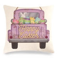 Linen Easter pillow cover featuring a purple vintage truck and colorful eggs - Purple Truck With White Bunny Style (8)