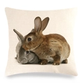 Housse de coussin de Pâques en lin avec lapins marron et gris sur tissu beige chiné - Lapins Réalistes Brun et Gris (7)