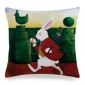 Linen pillow cover with Wonderland white rabbit oil painting print for sofa - 45x45cm / Alice & White Rabbit Oil Painting Illustration Style (Style 22)