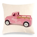 Linen Happy Easter pillow case featuring a pink pickup truck and festive lettering - Pink Vintage Pickup Truck Style (9)