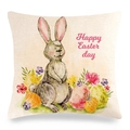 Coniglietto pasquale e uova colorate su federa in lino con testo Happy Easter - Motivo Coniglio Grigio con Uova Circostanti(12)