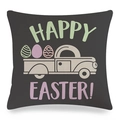 Linen Easter pillow cover with vintage pickup truck and colorful eggs on dark grey base - Dark Grey Background Truck With Eggs Style (10)