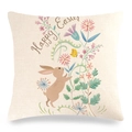 Linen Easter pillowcase featuring a cute rabbit with floral design and Happy Easter text - Standing Brown Rabbit Hand-painted Floral Butterfly (8) / 45x45cm