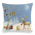 Detail of linen Easter pillowcase featuring festive cartoon animals and floral prints - Winter Forest Reindeer (Style 5)