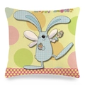 Easter pillow cover with cartoon rabbit holding colorful eggs and Happy Easter text - Plaid Texture Easter Bunny (Style 8)