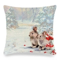 Oster-Leinenkissenbezug mit Ölgemälde von Hasen im verschneiten Wald und roten Beeren - Schnee Kuschelhasen Stil (款式~3)