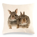 Detailed texture of linen pillowcase featuring realistic baby rabbits on white background - Two Cuddling Baby Rabbits (Style 7)