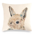 Detailed macro view of the linen texture and watercolor bunny print on Easter pillow cover - Watercolor Style Rabbit Head (Style 8)
