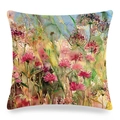 Kissenhülle aus Leinen mit Aquarell-Hortensien und Schmetterlingen auf weißem Hintergrund - 45x45 cm / Wildblumen-Aquarell-Stil (Stil 18)