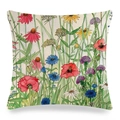 Makro-Detail von Kissenbezug aus Leinen mit buntem Aquarell-Blumendruck-Design - 45x45 cm / Mohn & Kornblume Aquarell-Stil (Stil 21)
