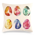 Housse de coussin en lin de Pâques avec des œufs à l'aquarelle sur un tissu texturé - 45x45 cm / Six Œufs Aquarelle Artistique (Style-9)