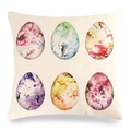 Housse de coussin en lin de Pâques avec des œufs aquarelle colorés sur fond beige - 45x45 cm / Six Œufs Texture Abstraite (Style-10)