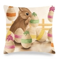 Easter rabbit linen pillowcase featuring a realistic brown bunny and colorful eggs - 45x45cm / Brown Rabbit Easter Egg Fence (Style-13)