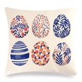 Housse de coussin en lin de Pâques avec six œufs peints à l'aquarelle en bleu marine - 45x45 cm / Œufs Marine Rouge Orange (Style-13)