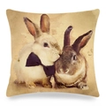 Easter linen pillowcase with vintage illustration of rabbits wearing jewelry and bowtie - Gentleman Rabbits with Ties (Style 10)
