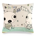 Linen Easter pillowcase featuring cartoon bear and bunny with New Baby Boy text - Newborn Boy Bear and Rabbit (Style 11)
