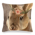 Easter rabbit linen pillowcase featuring bunny with floral crown on wood background - Floral Crown Vintage Rabbit (Style 11)
