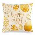 Housse de coussin Pâques en lin avec texte doré Happy Easter et œufs colorés - 45x45 cm / Ensemble Joyeuses Pâques Doré (Style-17)
