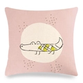 Detail showing knit texture of linen pillow case with cute cartoon crocodile print - Crocodile Illustration