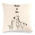 Detail of linen pillow cover with Mum and Me giraffe print on white background - Giraffe Mother and Calf