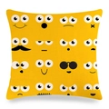 Close-up of yellow linen pillowcase with 16 black emoji expressions and fiber texture - Yellow Array Expressions