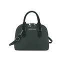 Bolso de mano tipo concha tejido verde oscuro con asas y correa ajustable sobre fondo blanco - Verde